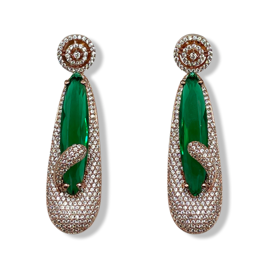 Gemma Bottle green and rose gold earrings