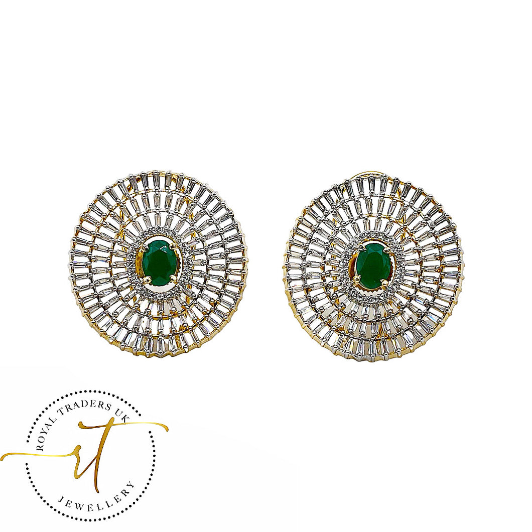 Gina American diamond earrings with green gem stone