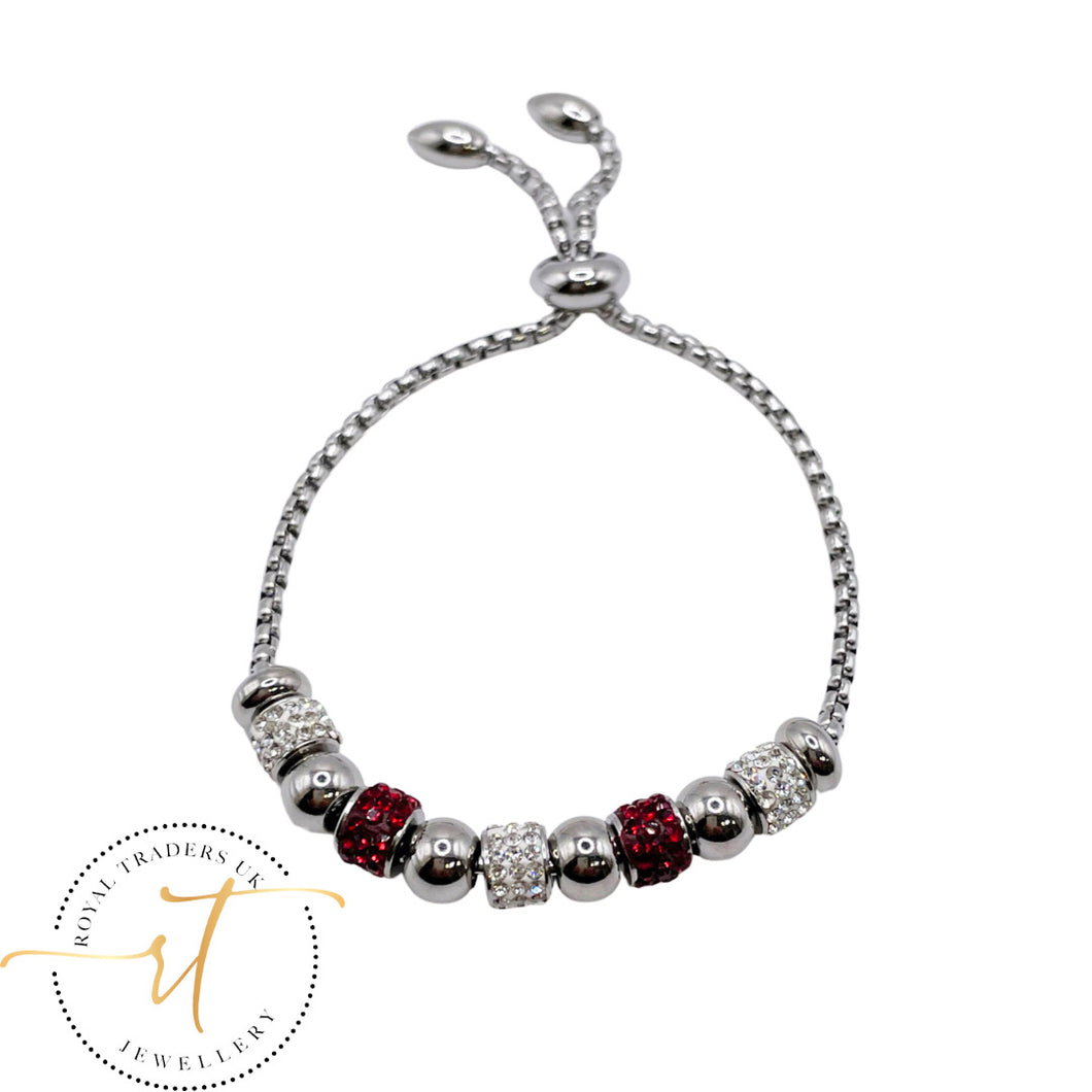 Dario- sliver plated bracelet with red crystals