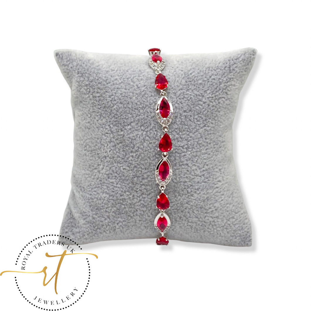 Ella- Red gemstones sliver plated bracelet