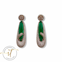 Load image into Gallery viewer, Gemma Bottle green and rose gold earrings
