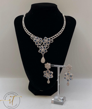 Load image into Gallery viewer, Charlotte - American Diamond Necklace and Earrings Set with a Hint of Sapphire Crystals
