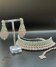 Load image into Gallery viewer, Maisie - Beautiful American Diamond Earrings and Necklace Set with Mint Gems
