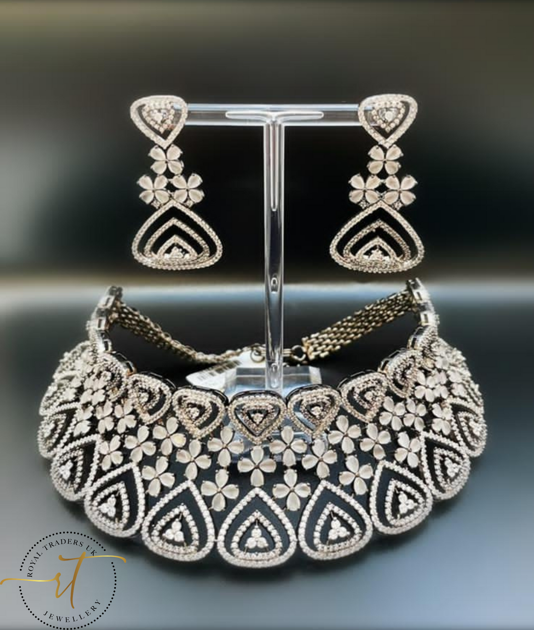 Phoebe - Beautiful American Diamond Earrings and Collar Necklace Set