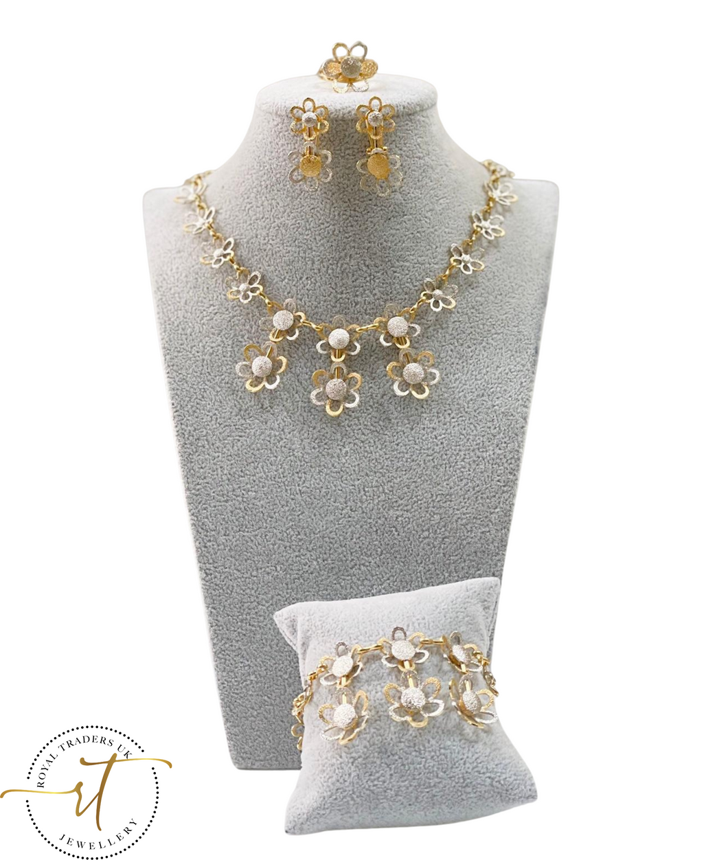 Faye - Italian Gold Plated Flower Necklace, Earrings, Ring and Bracelet