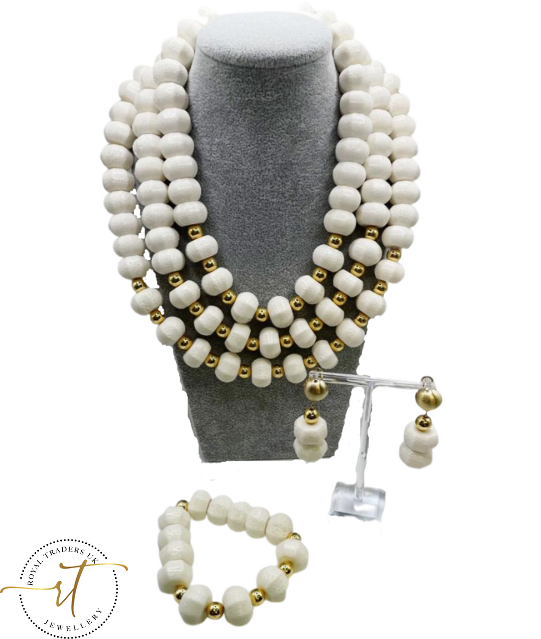 Amara - African Coral Bead Jewellery Set with Gold Plated Findings