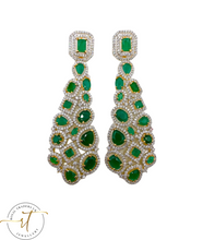 Load image into Gallery viewer, Eva - American Diamond Emerald Green Chandelier Earrings
