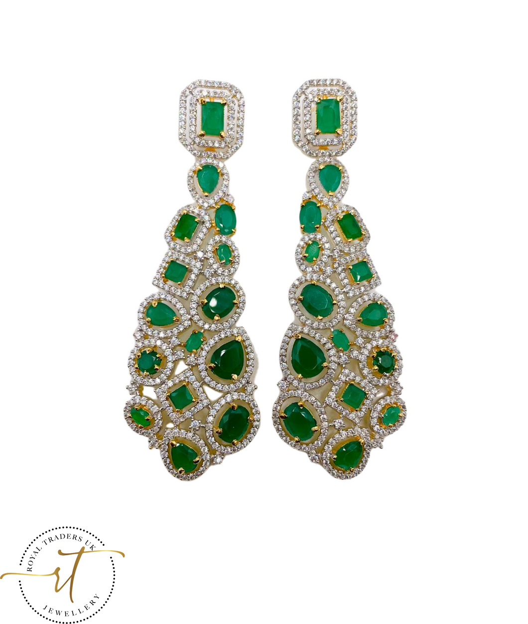 Eva - American Diamond Emerald Green Chandelier Earrings