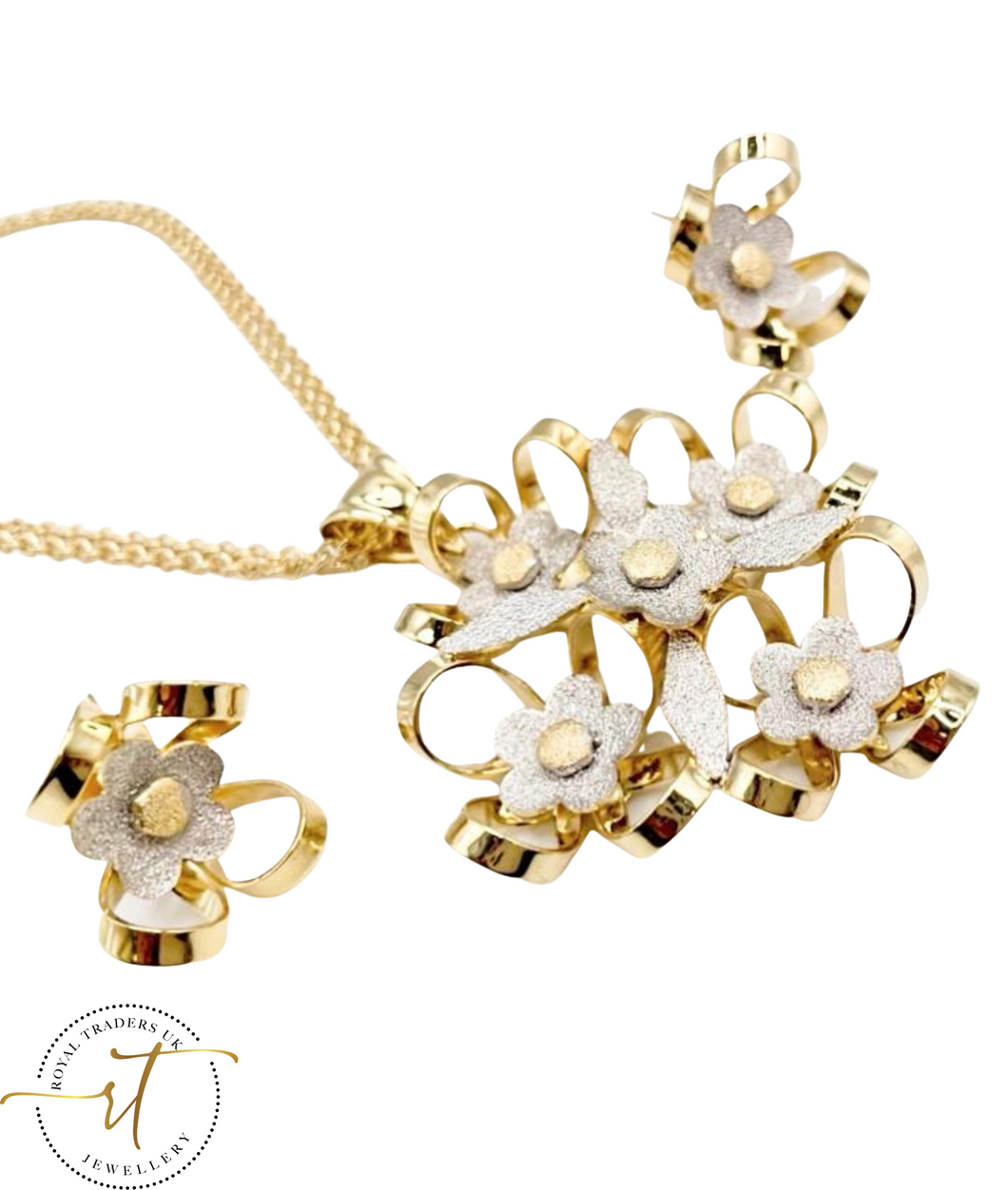 Evelina - Italian Gold Plated Flower Earrings and Pendant