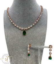 Load image into Gallery viewer, Hannah - American Diamond Jewellery Necklace and Earring Set with stunning Emerald Green Crystal Stones.
