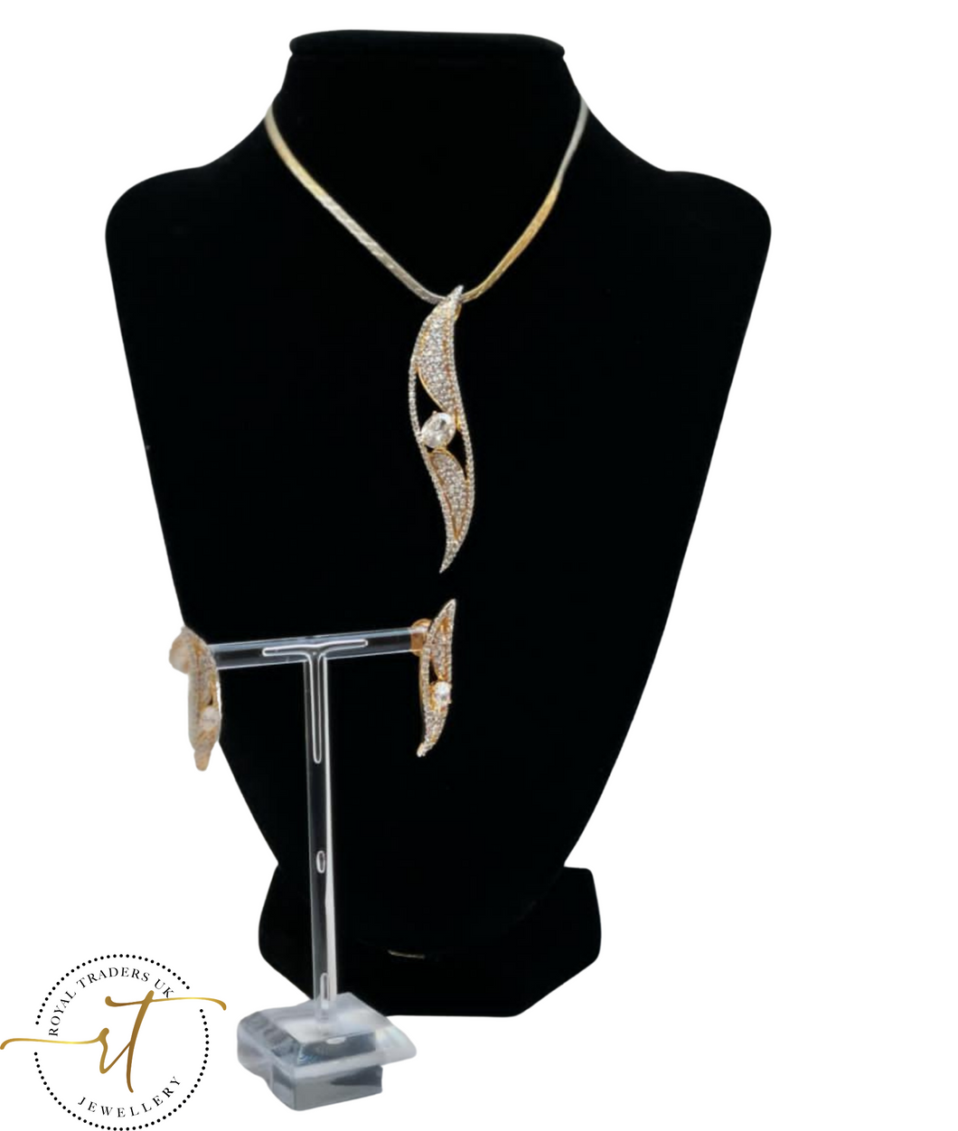 Jessica - Beautiful Gold and Silver American Diamond Earrings and Necklace Set