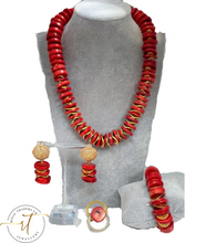 Load image into Gallery viewer, Kachia - 4pcs  African Coral Bead Jewellery Set beaded with Gold Plated Findings
