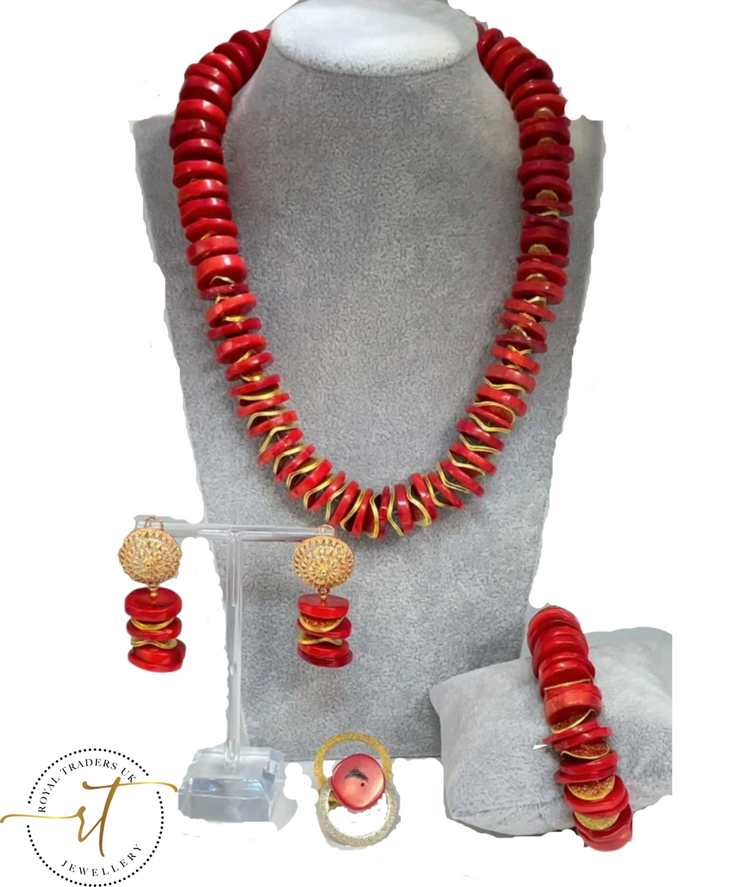 Kachia - 4pcs  African Coral Bead Jewellery Set beaded with Gold Plated Findings