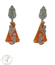 Load image into Gallery viewer, Laila - American Diamond Pendant Earrings in Orange
