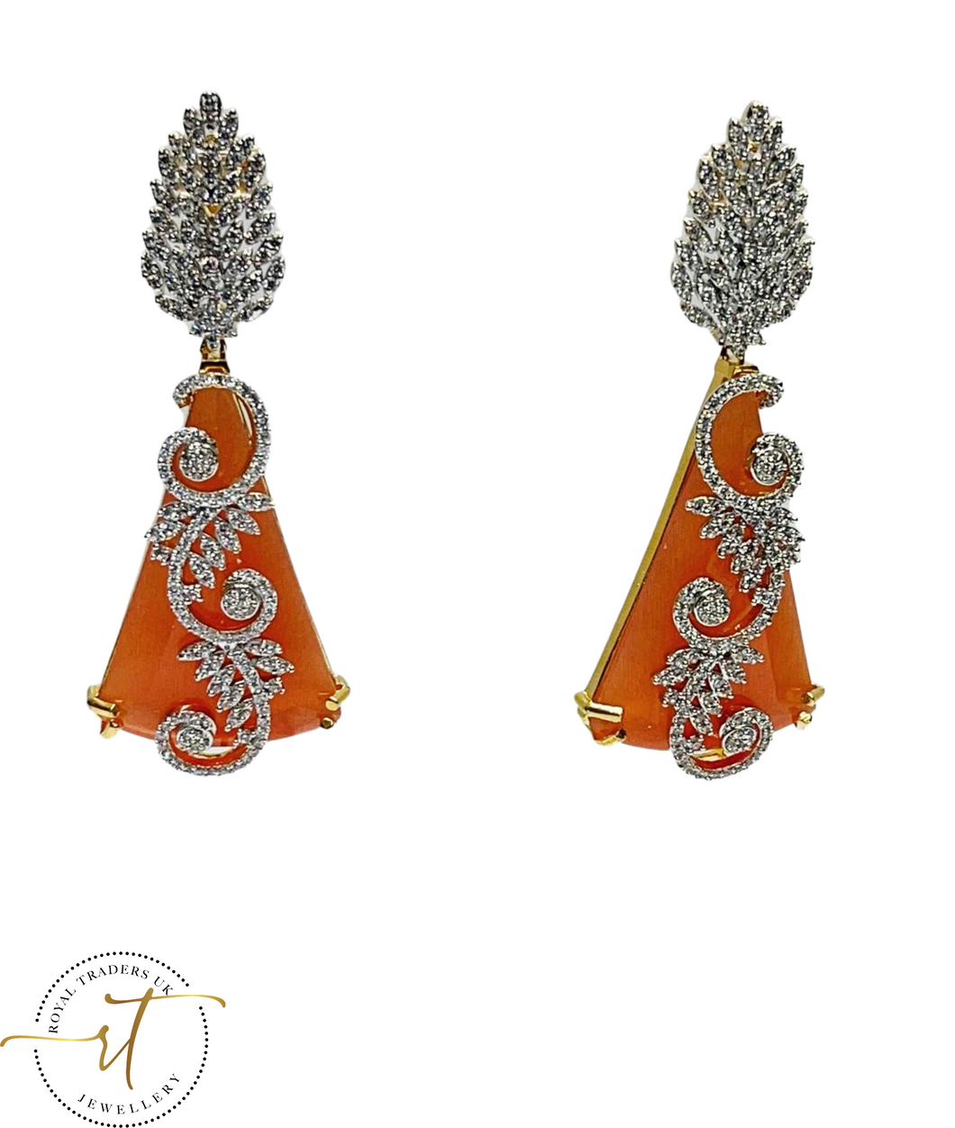 Laila - American Diamond Pendant Earrings in Orange