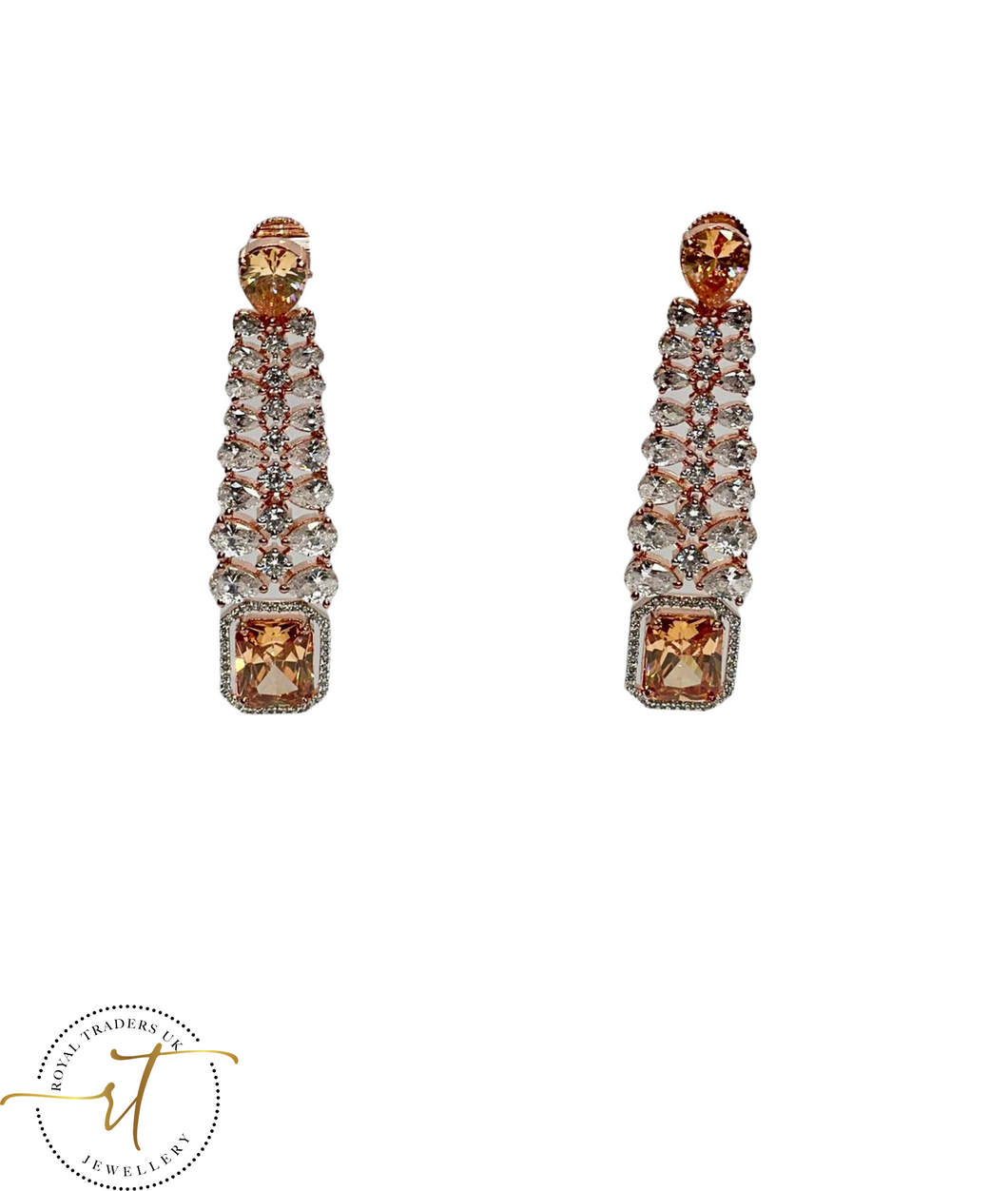 Lily - American Diamond Pendant Earrings in Orange