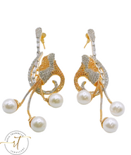 Load image into Gallery viewer, Lucy - American Diamond Long Gold Plated and Silver Earrings with Pearls
