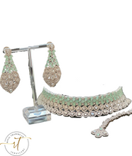 Load image into Gallery viewer, Maisie - Beautiful American Diamond Earrings and Necklace Set with Mint Gems
