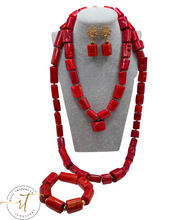 Load image into Gallery viewer, Nichoel- 2 Layer Red Coral Bead with Italian Gold Plated Findings Jewellery Set
