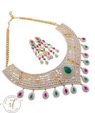 Load image into Gallery viewer, Mia - American Diamond with ruby, green and gold crystals Necklace and Earrings
