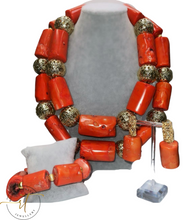 Load image into Gallery viewer, Pallaw - Red Coral Bead Jewelery Set beaded with Gold Plated Findings.
