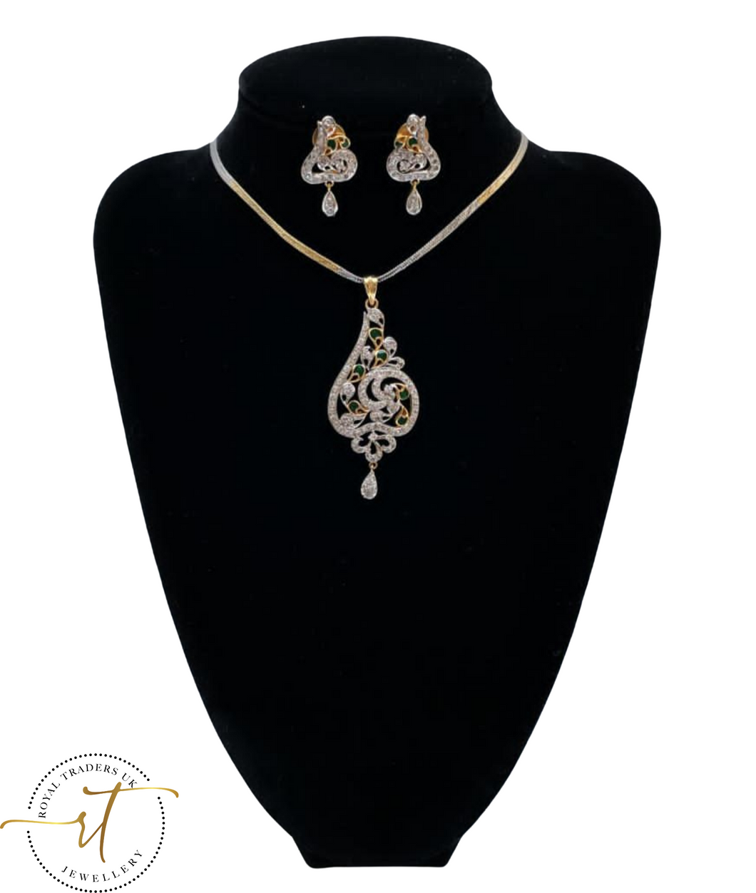 Poppy - Beautiful Gold and Silver American Diamond Earrings and Necklace Set