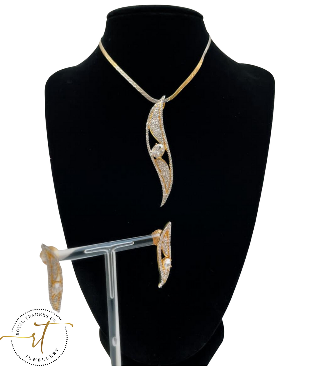 Victoria - Gold and Silver Beautiful American Diamond Earrings and Necklace Set