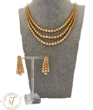 Load image into Gallery viewer, Rose  - 3 layered American Diamond Gold Plated Necklace and Earrings.
