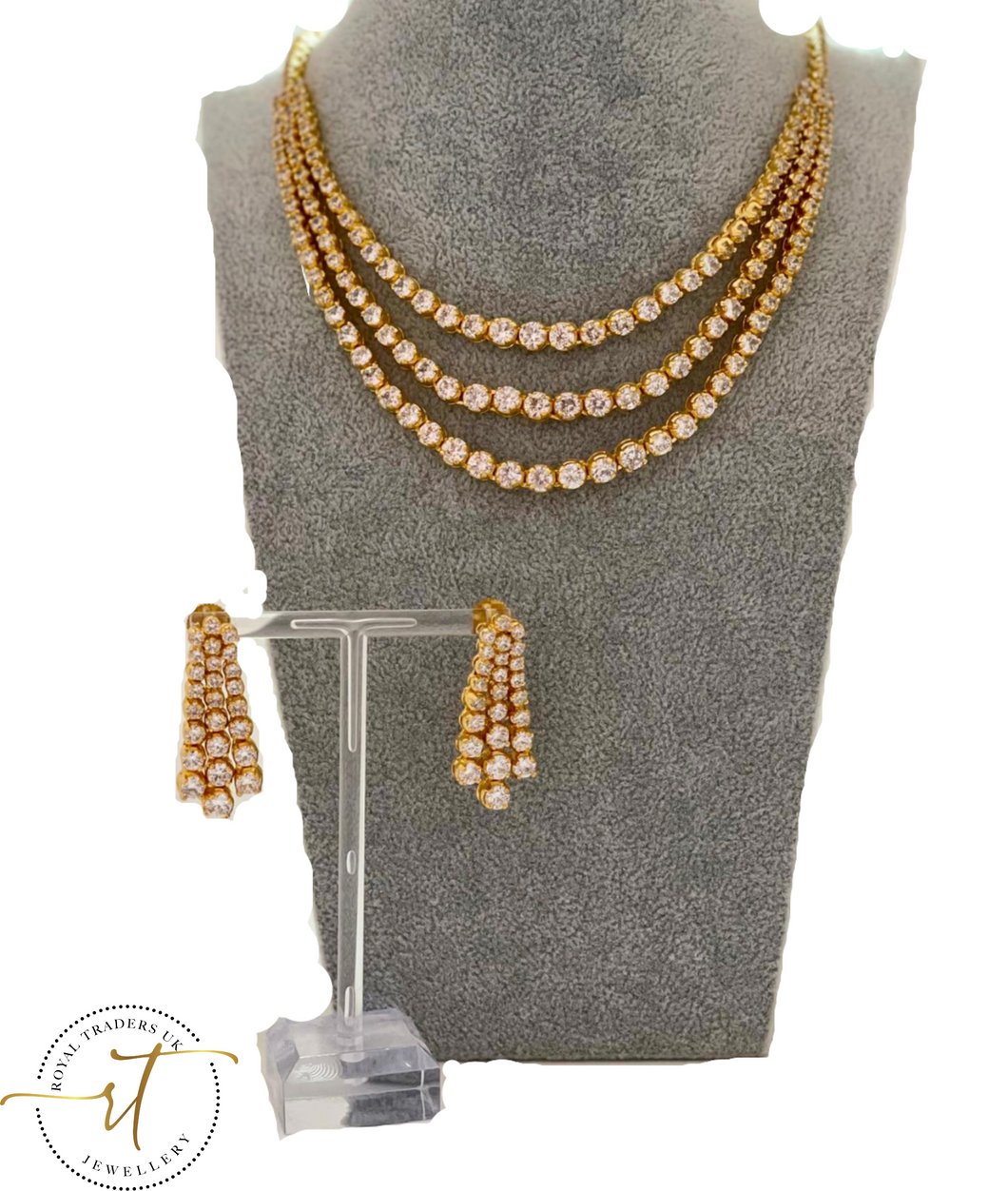 Rose  - 3 layered American Diamond Gold Plated Necklace and Earrings.