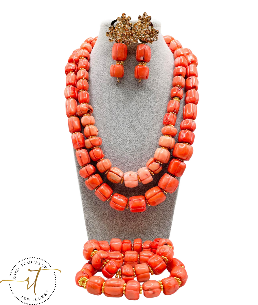 Eavan - African Coral Bead Jewellery Set Beaded with Gold Plated Findings.