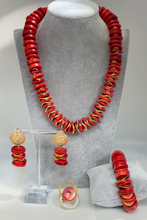 Load image into Gallery viewer, Kachia - 4pcs  African Coral Bead Jewellery Set beaded with Gold Plated Findings
