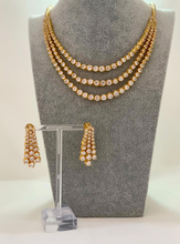 Load image into Gallery viewer, Rose  - 3 layered American Diamond Gold Plated Necklace and Earrings.
