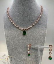 Load image into Gallery viewer, Hannah - American Diamond Jewellery Necklace and Earring Set with stunning Emerald Green Crystal Stones.
