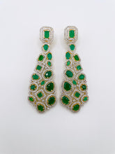 Load image into Gallery viewer, Eva - American Diamond Emerald Green Chandelier Earrings
